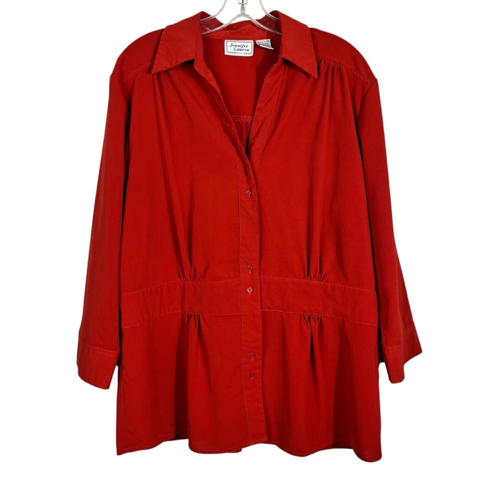 Jennifer Lauren Orange Button Down Collared Pleated Blouse Plus Size 1X Office